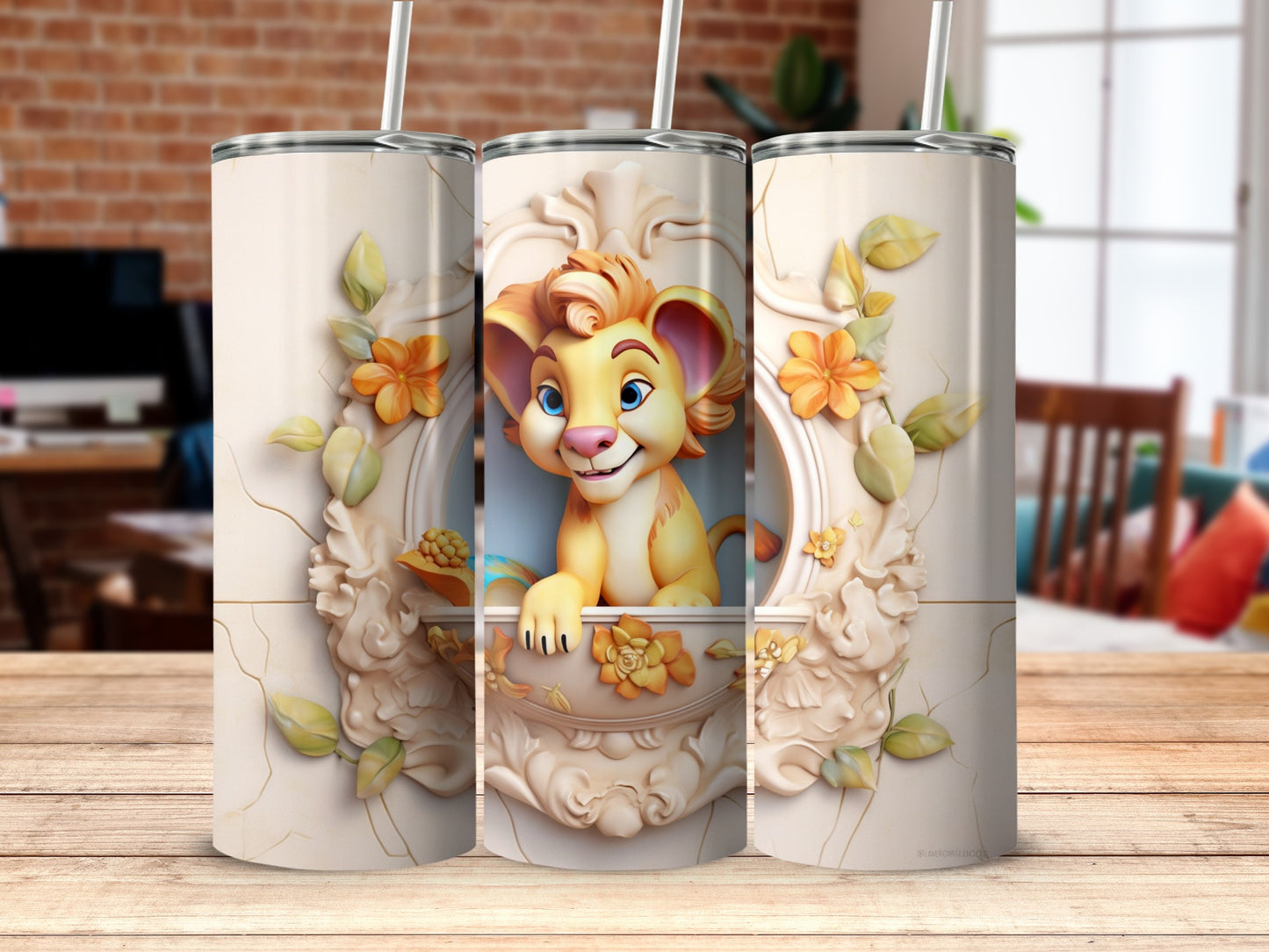 Cute Yellow Lion Cub Decorative Tumbler Design