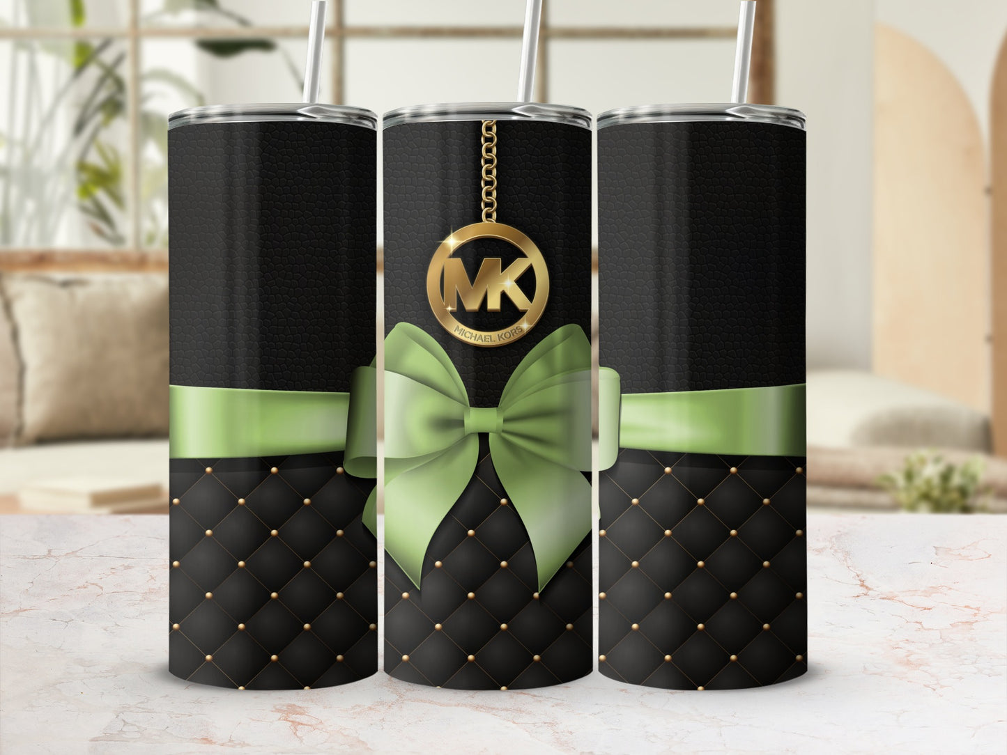 Elegant Black and Green Ribbon Tumbler Cup