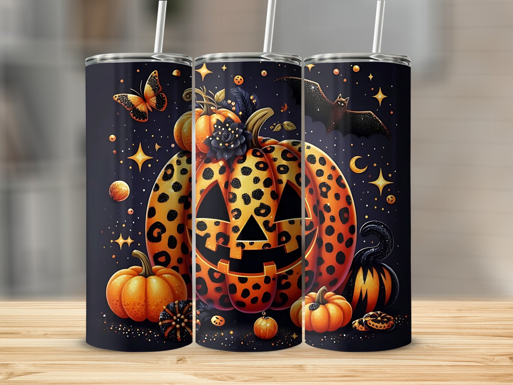 Leopard Pumpkin Halloween Design Tumbler 20oz Cup