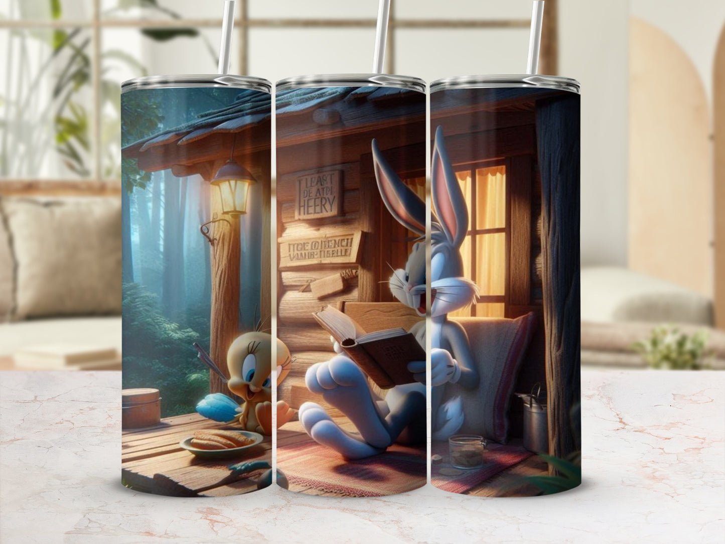 Bugs Bunny Reading Novel Scene Printed Tumbler