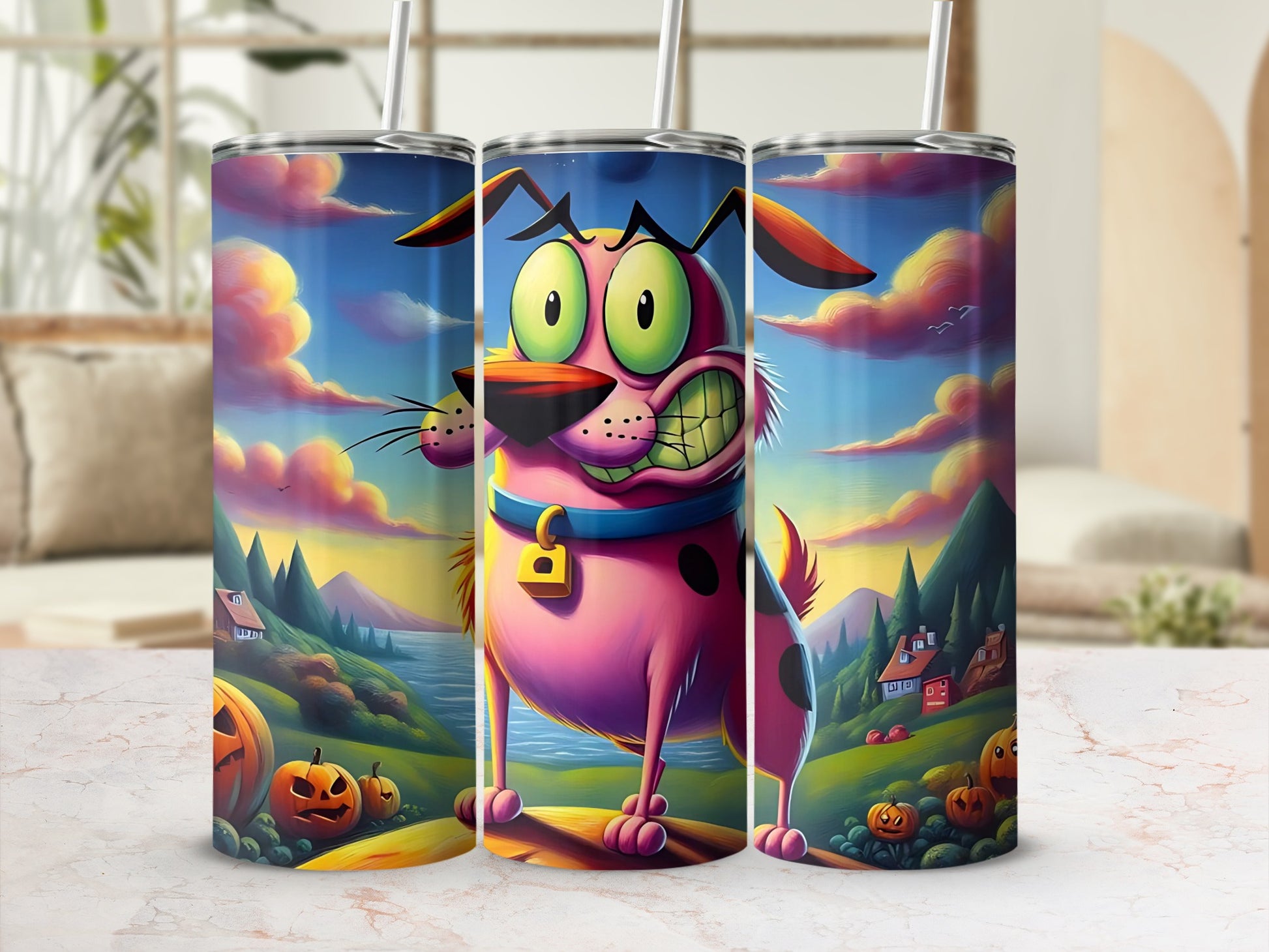Halloween Cartoon Dog Design Tumbler with Pumpkins