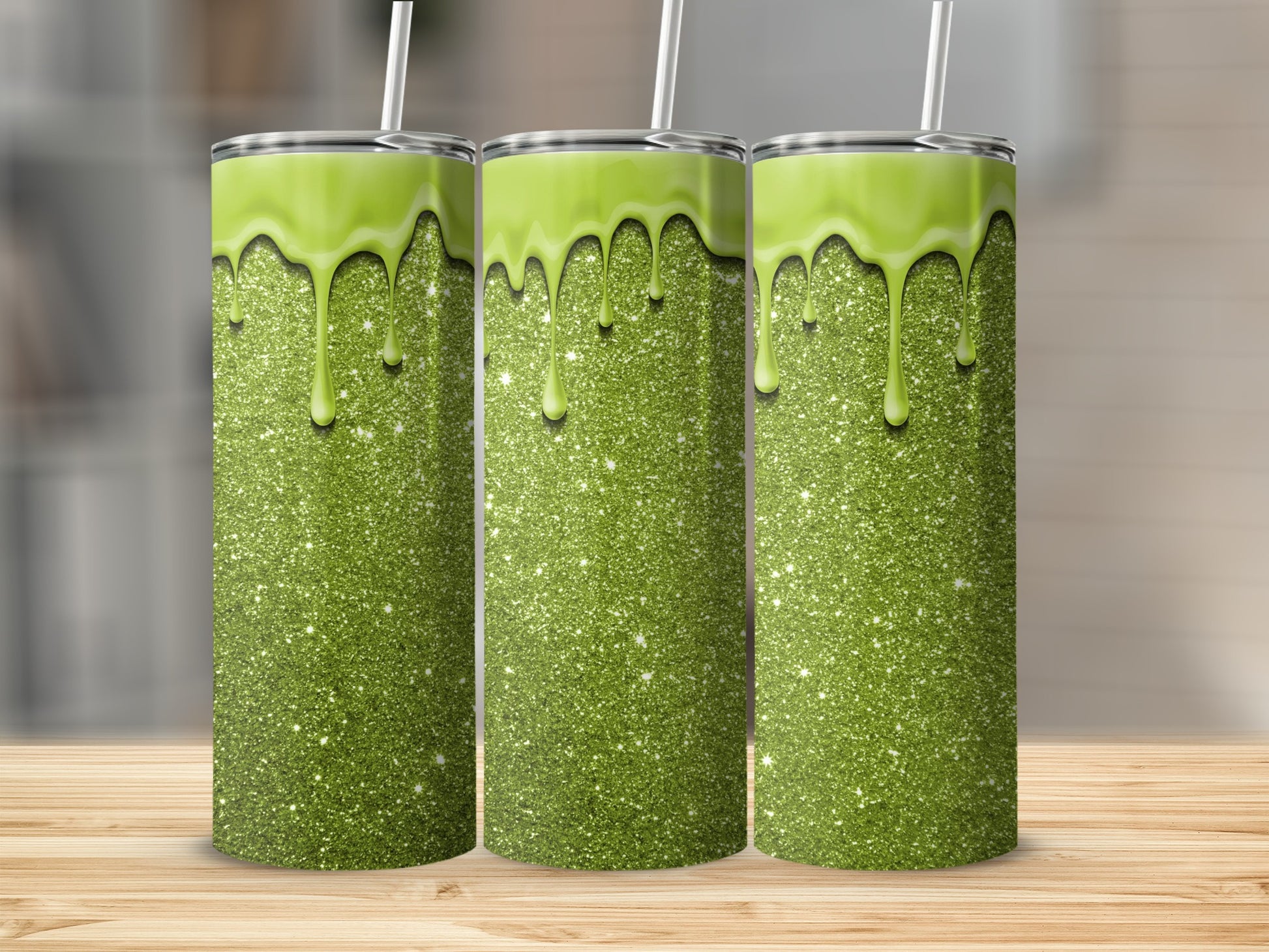 Sparkling Green Tumbler with Glossy Drip Design
