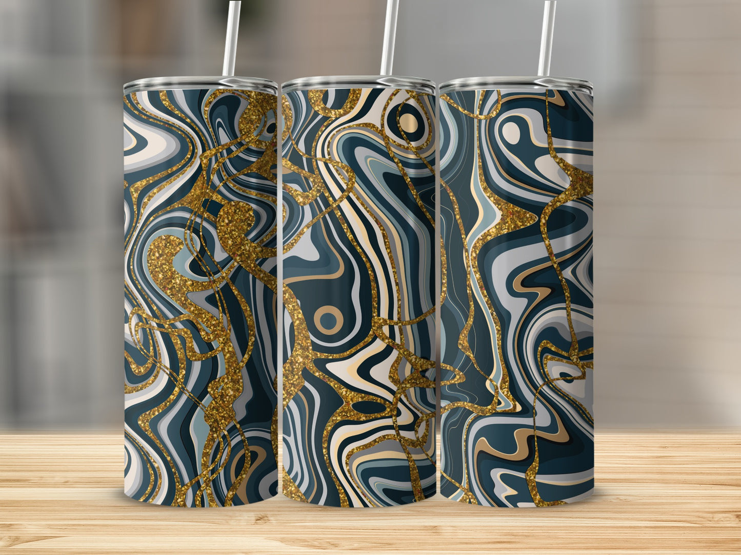 Marble Print Tumbler with Gold Accents Drinkware
