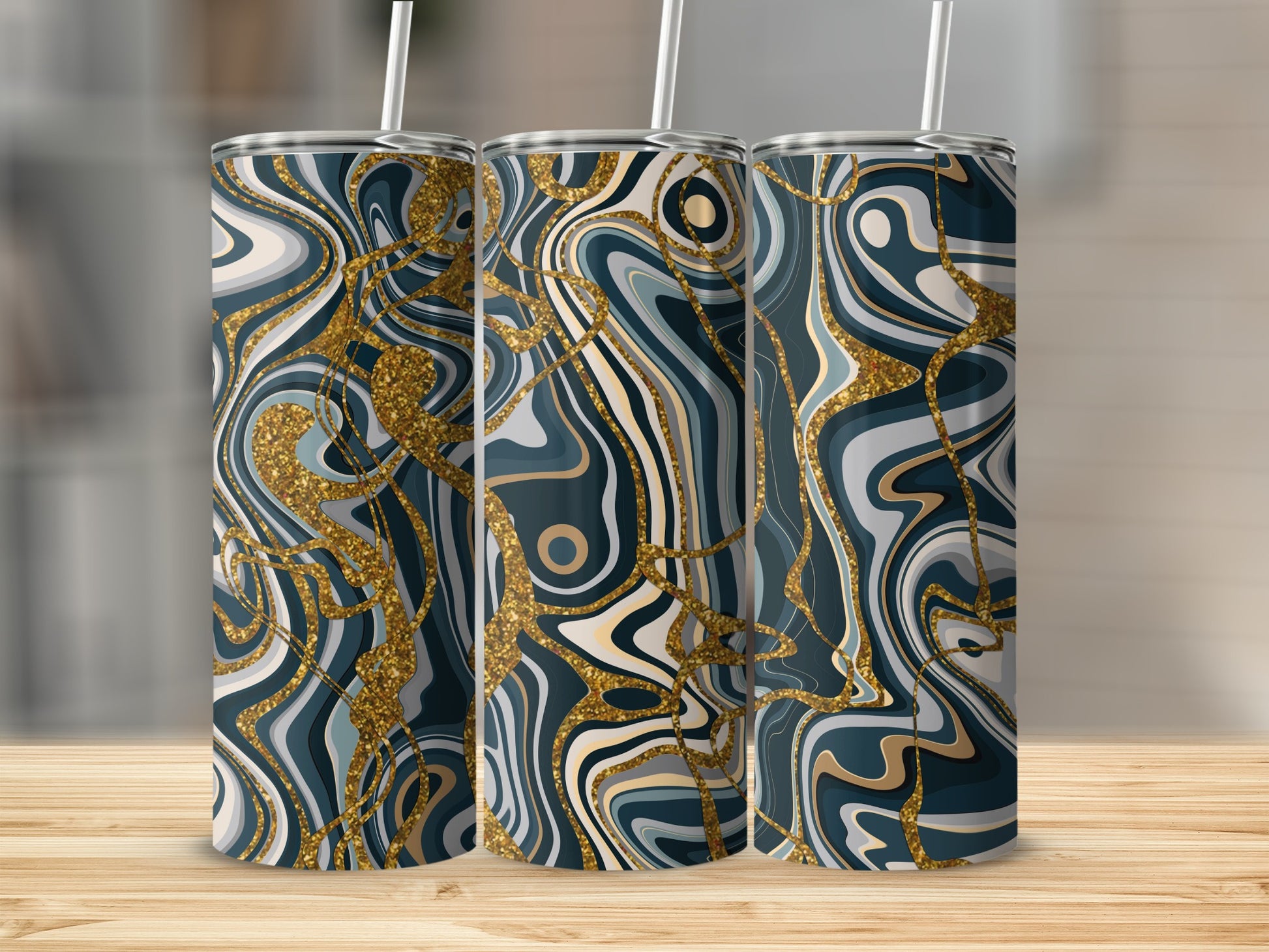 Marble Print Tumbler with Gold Accents Drinkware