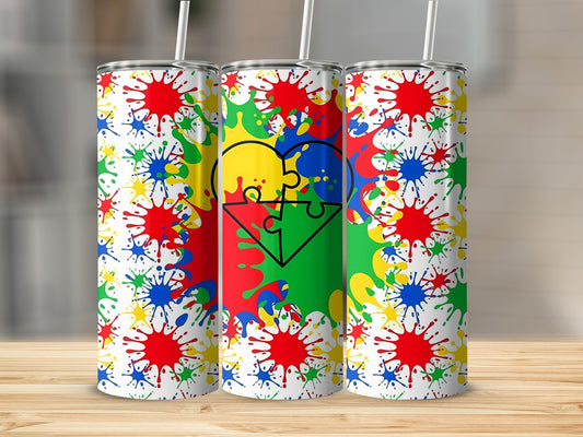 Colorful Splash Puzzle Heart Tumbler Design