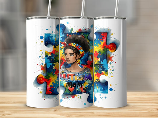 Colorful Autism Mom Puzzle Tumbler with Unique Design
