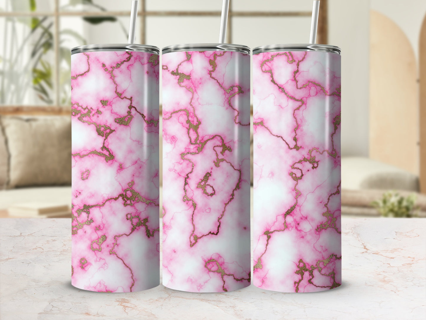 Pink White Gold Veining Marble Pattern Tumbler product type