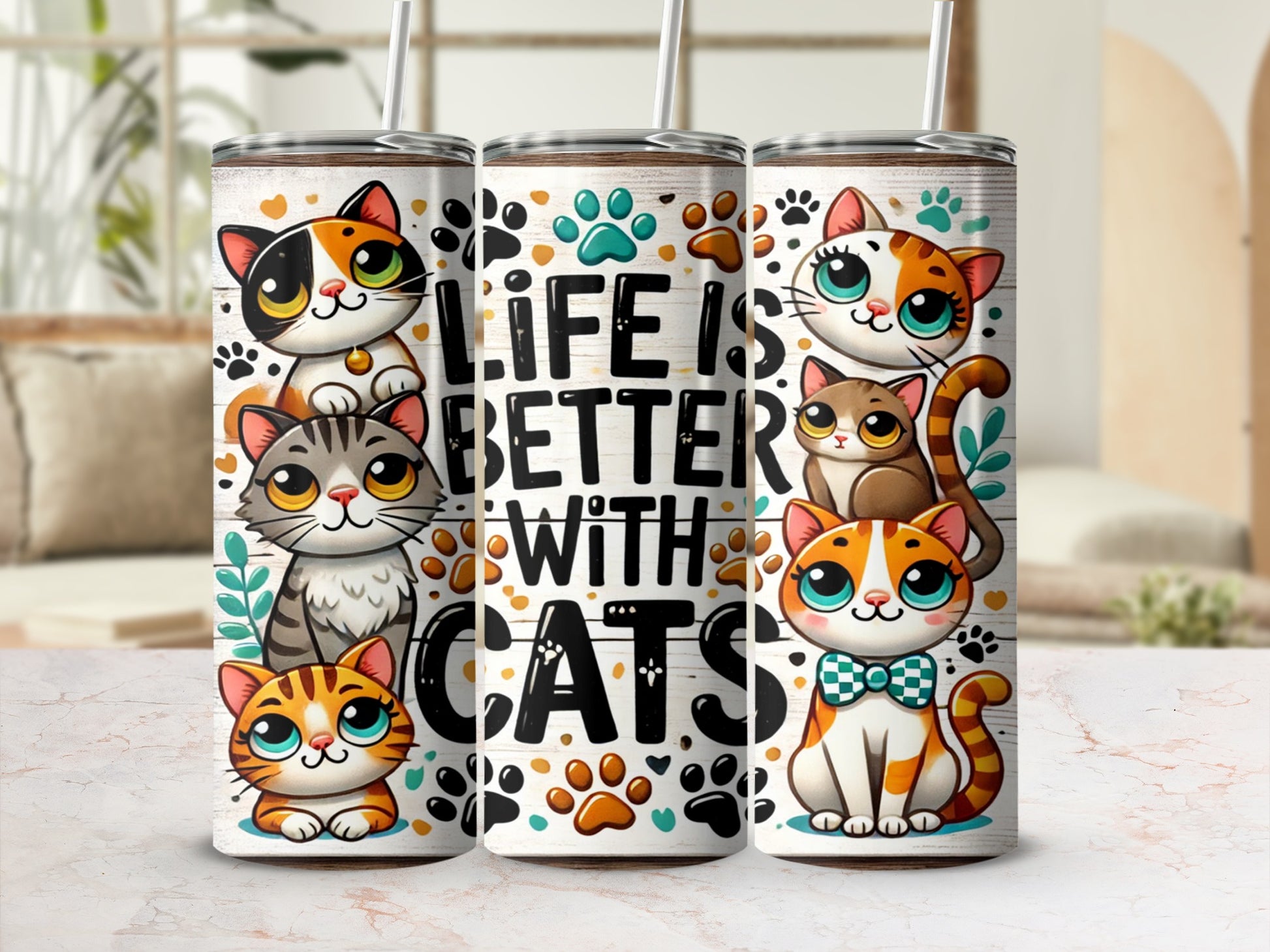 Adorable Cats Design Life is Better with Cats Tumbler