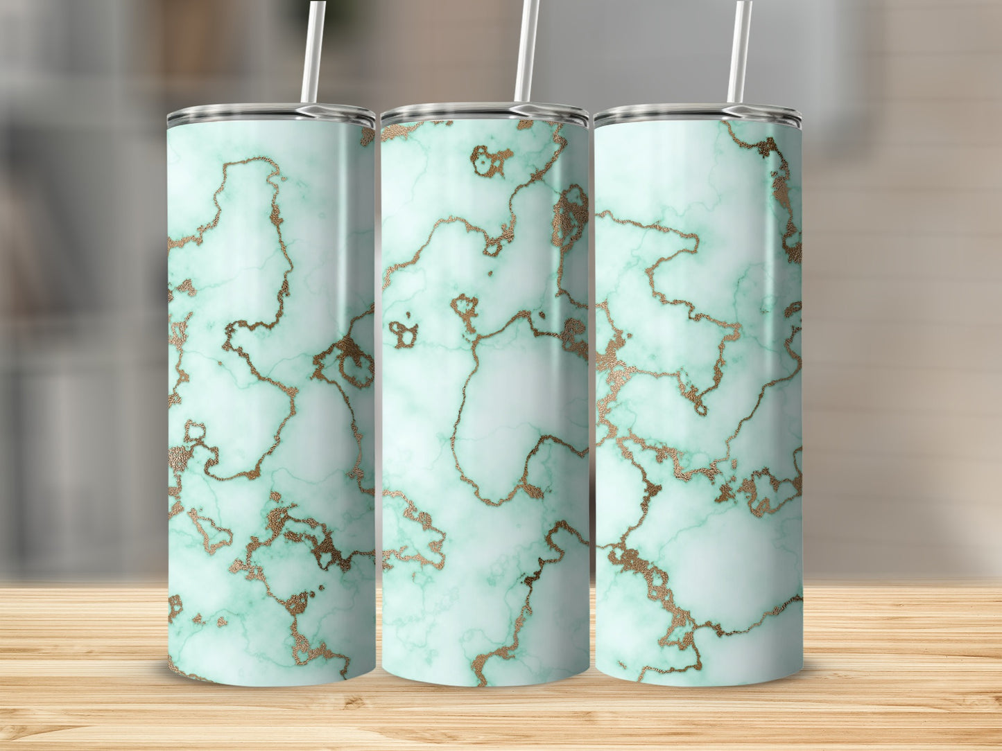Mint Green with Golden Lines Decorative Style Tumblers