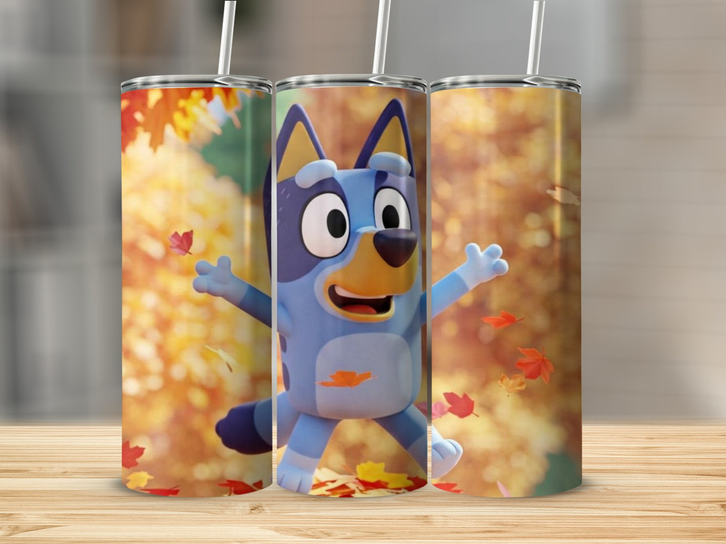 Animated Blue Cartoon Character Tumbler With Straw