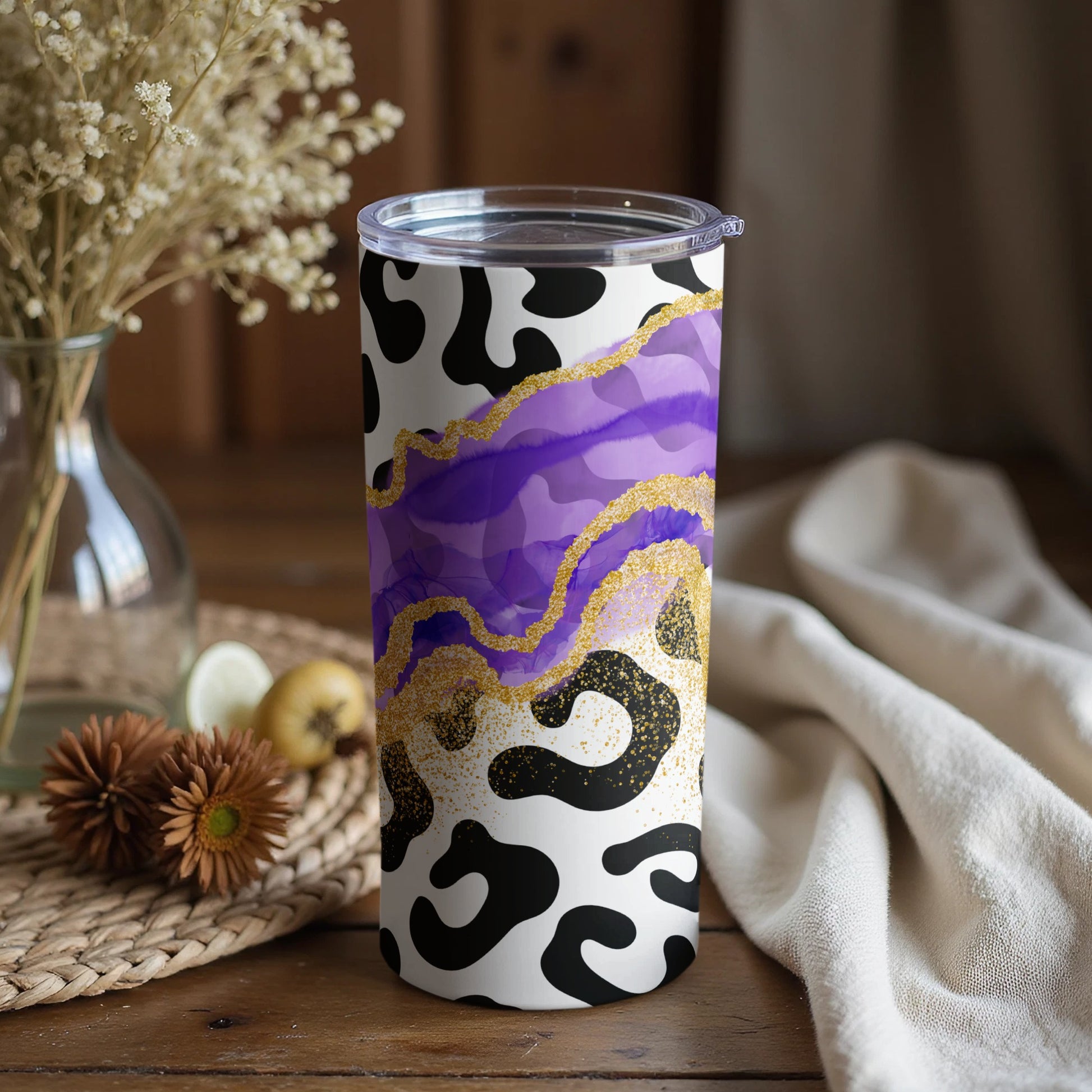 Purple and Gold Abstract Cheetah Tumbler Cup