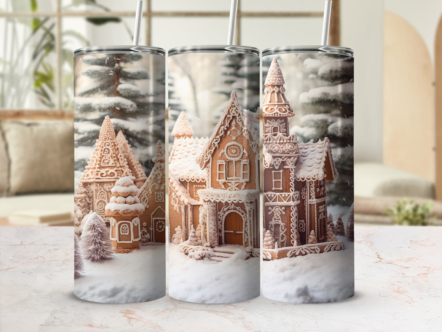 Gingerbread House and Snowy Tree Insulated Tumbler