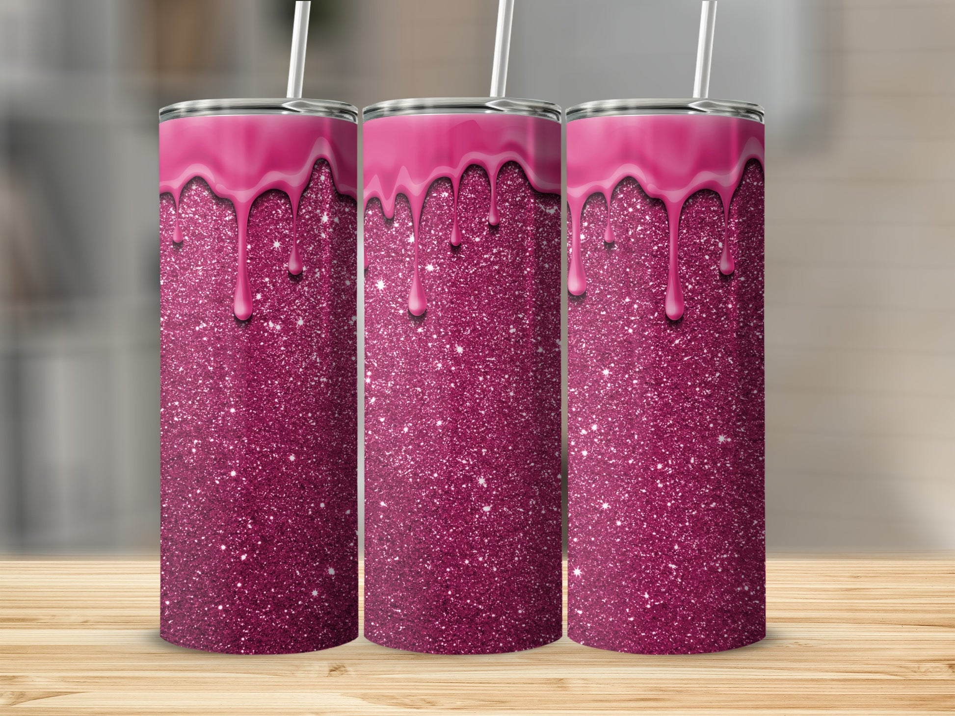 Glitter Pink Drip Design Sparkly Insulated Tumbler