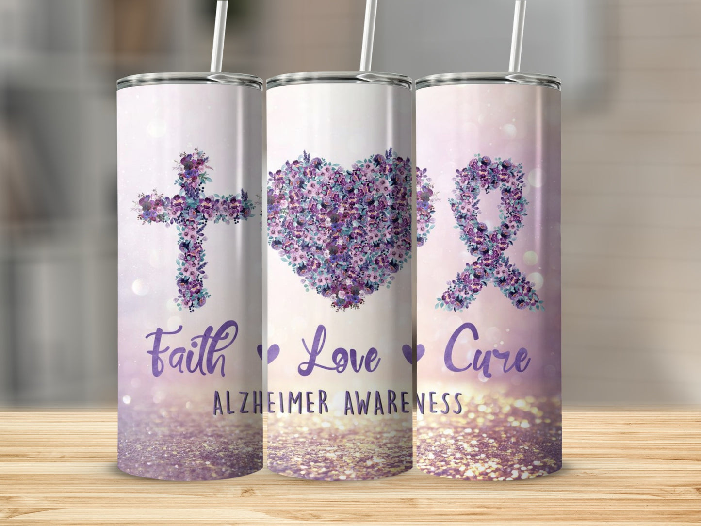Faith Love Cure Alzheimer Awareness Tumbler