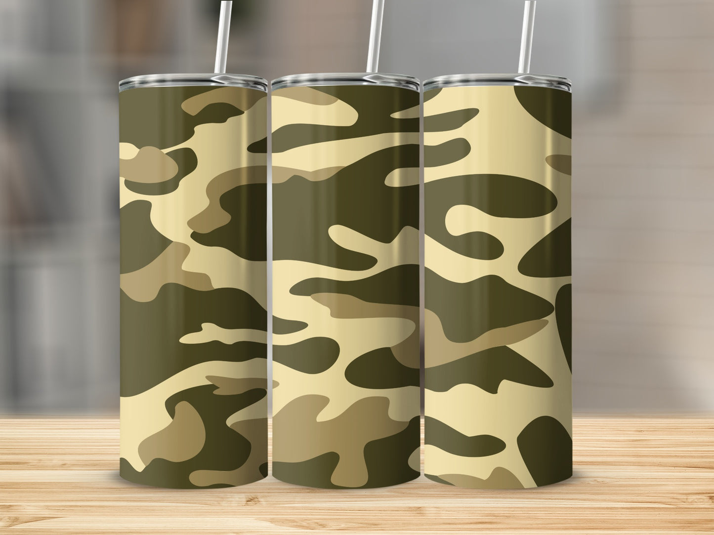 Camouflage Pattern Travel Tumbler with Stainless Straw