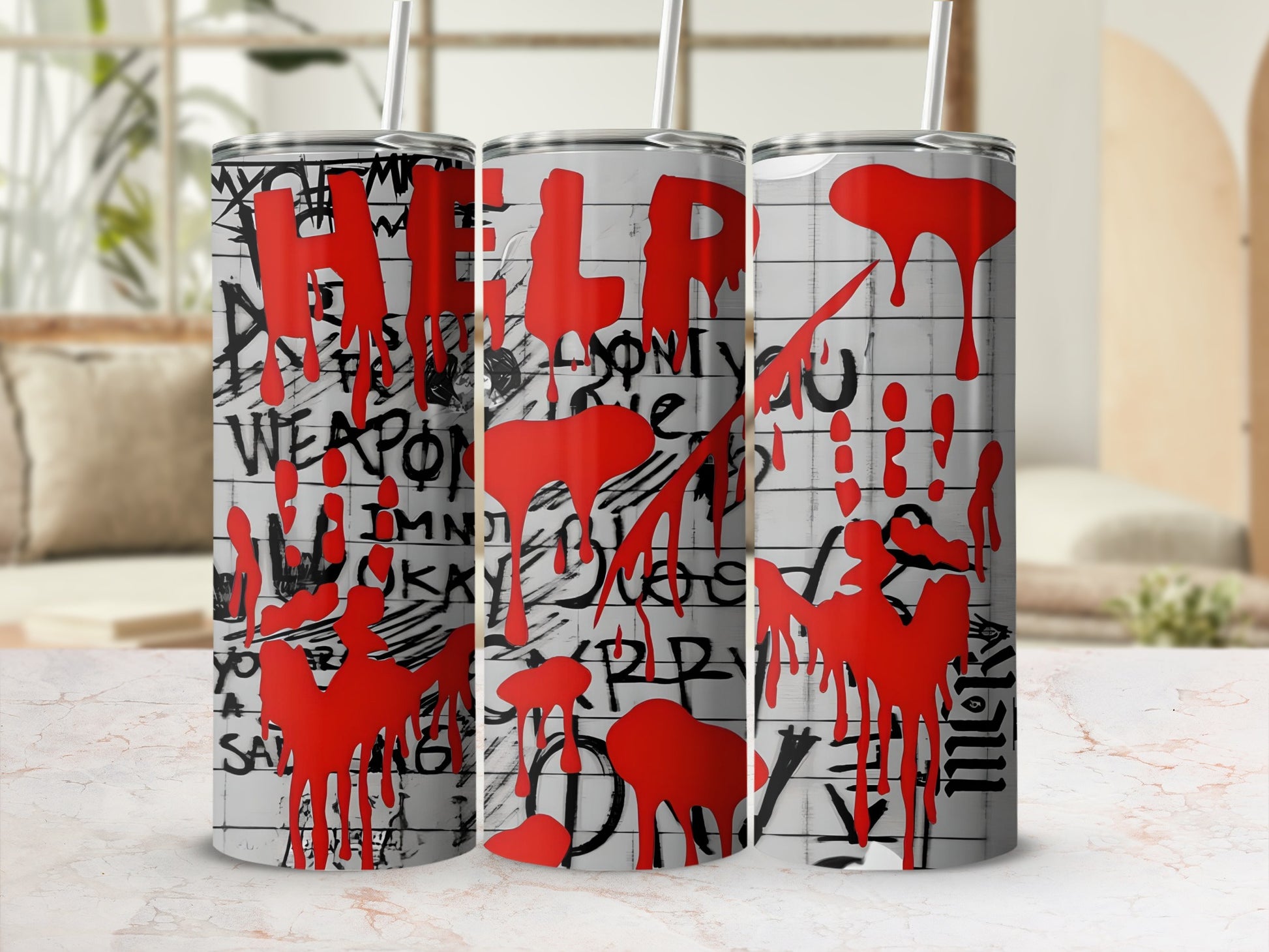 Grunge Red Handprints and HEL Layered Tumbler Design