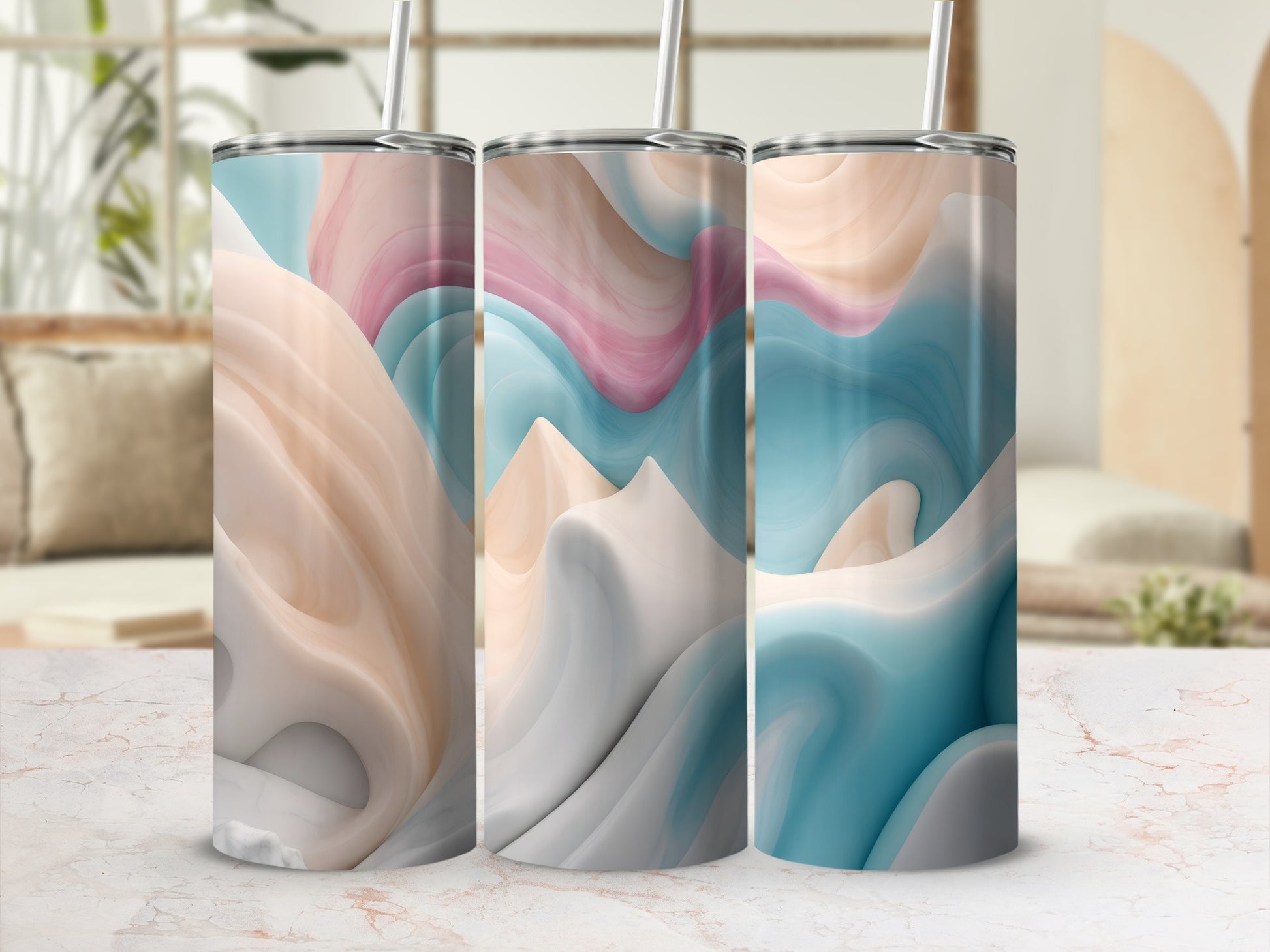 Abstract Flowing Pastel Wave Design Gradient Tumbler product type