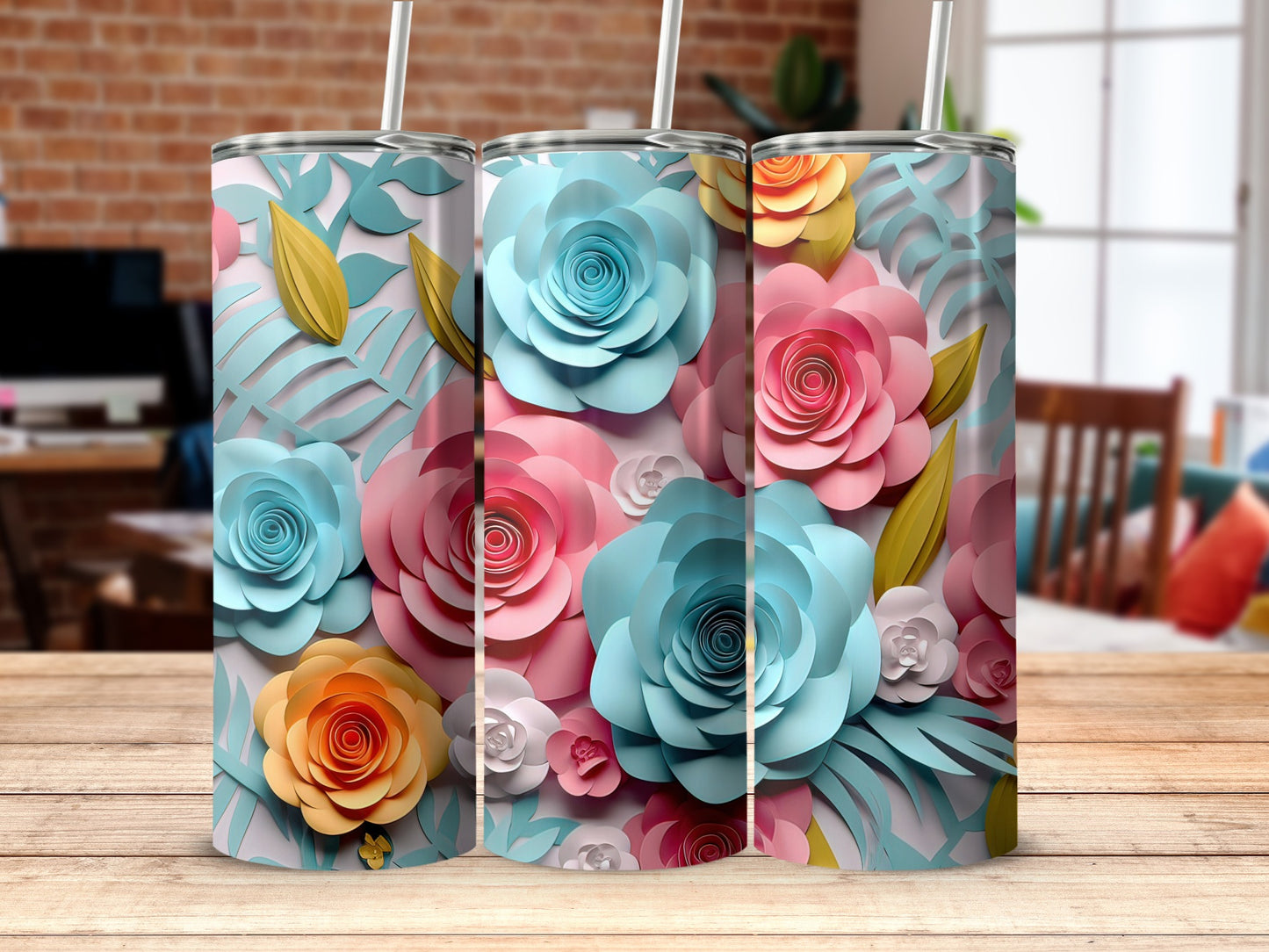 Vibrant Floral Design Stainless Steel Tumbler Product