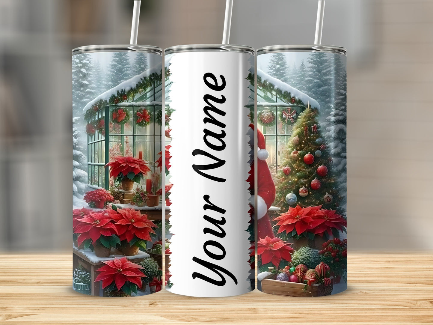 Personalized Christmas Garden Scene Tumbler