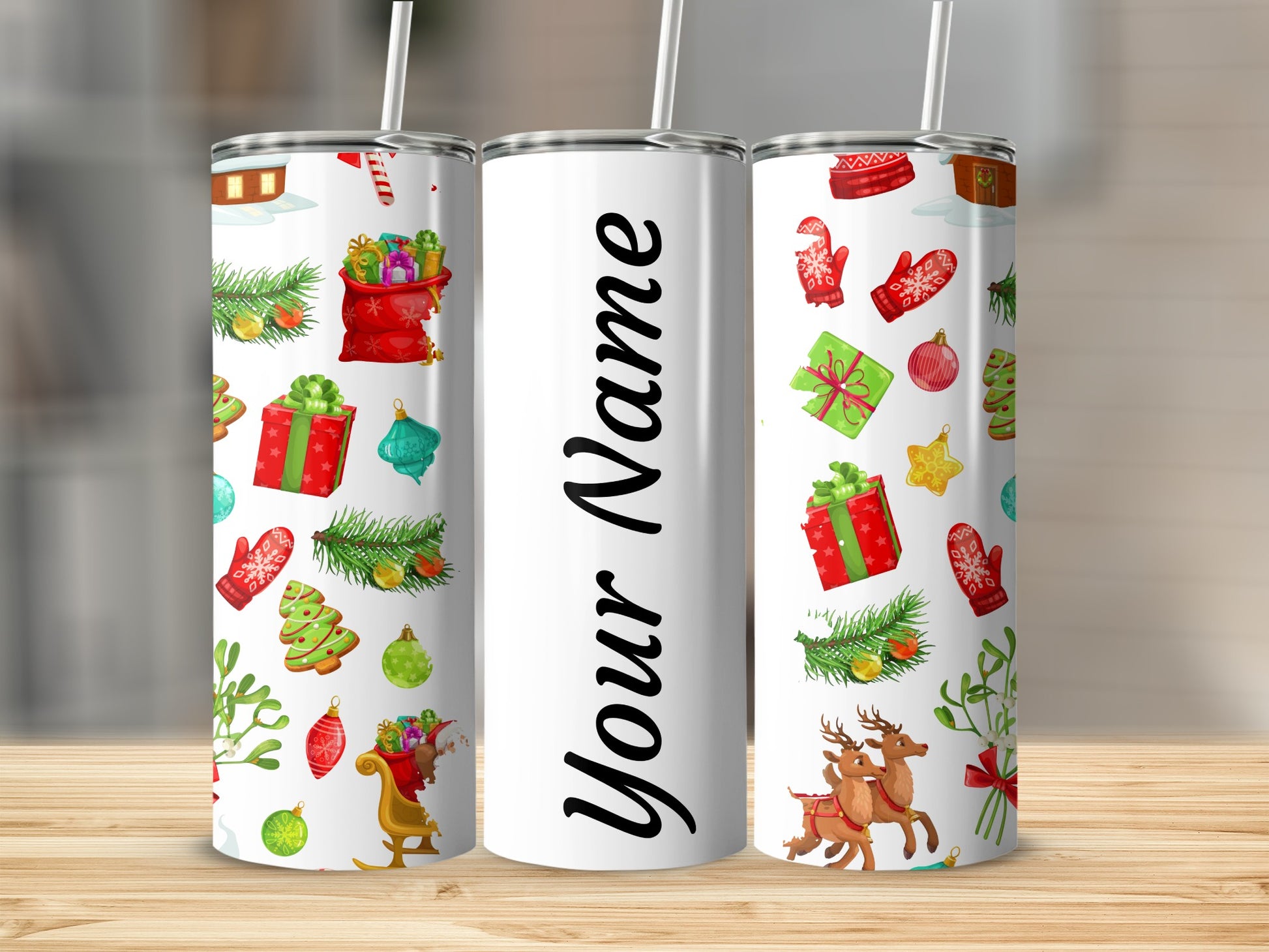 Personalized Christmas Themed Tumbler Cup Custom Name