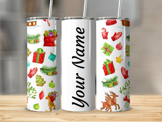 Personalized Christmas Themed Tumbler Cup Custom Name