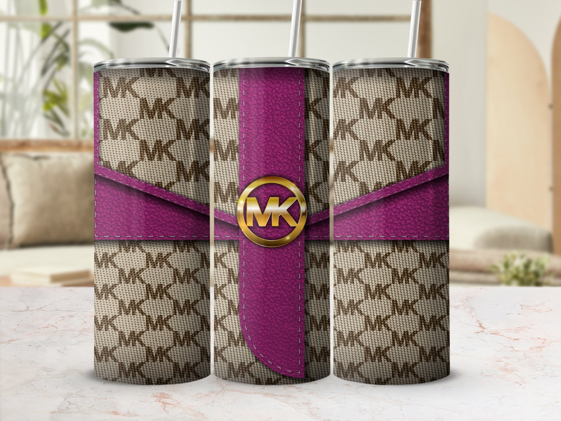 Stylish Monogram and Pink Accent Stainless Steel Tumbler
