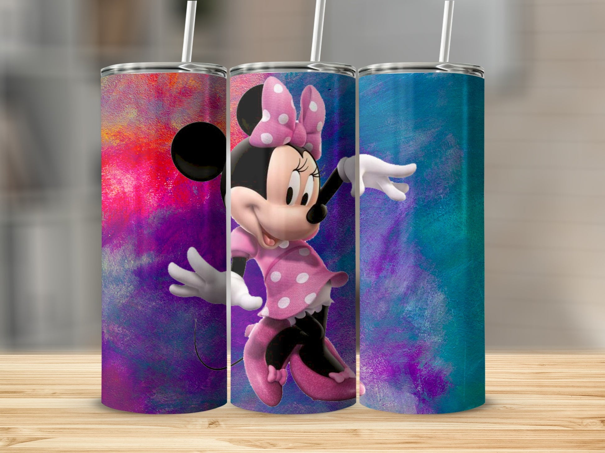 Playful Minnie Mouse Color Splash Tumbler Design