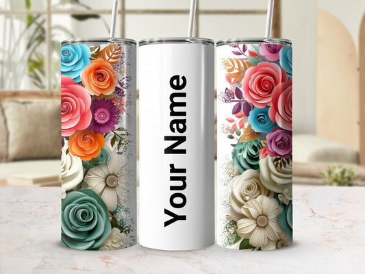 Personalized Floral Design Tumbler with Your Name Option