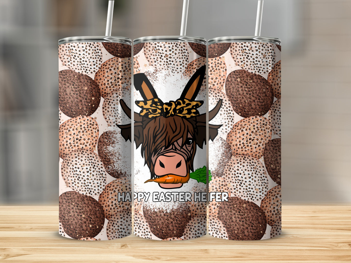 Happy Easter Heifer Leopard Print Cow Bunny Ears Tumbler product type