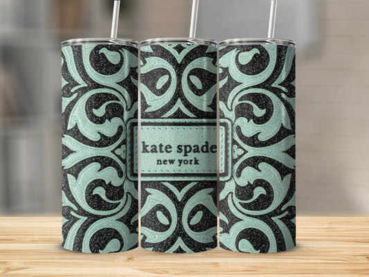 Kate Spade Inspired  New York Black Aqua Floral Tumblers