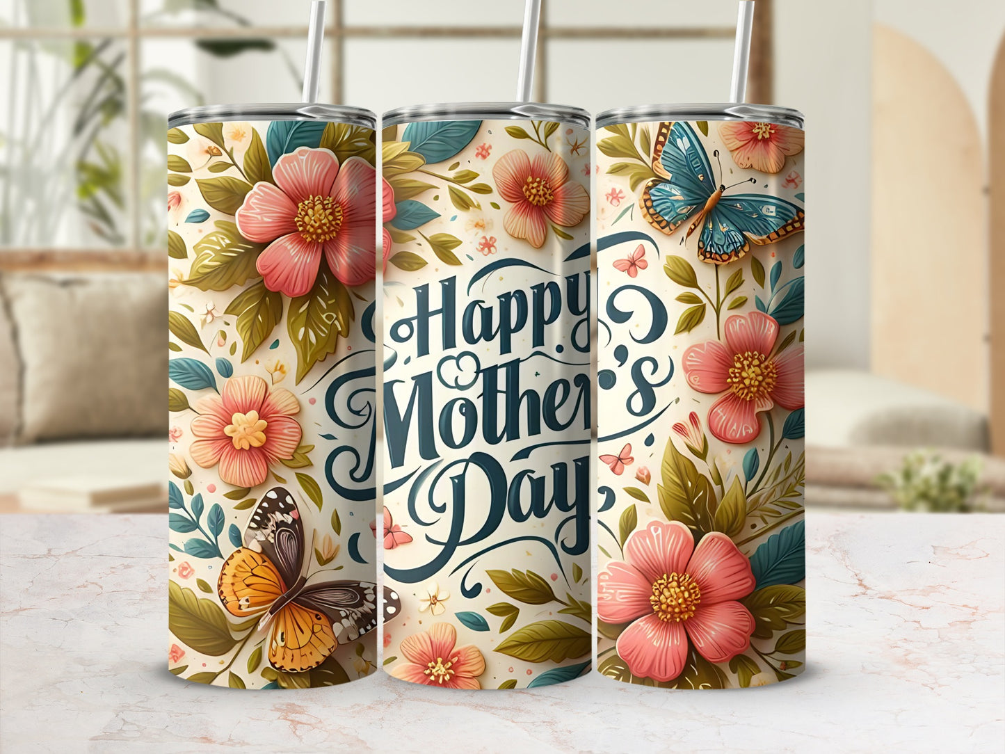 Happy Mother's Day Floral and Butterfly Tumbler