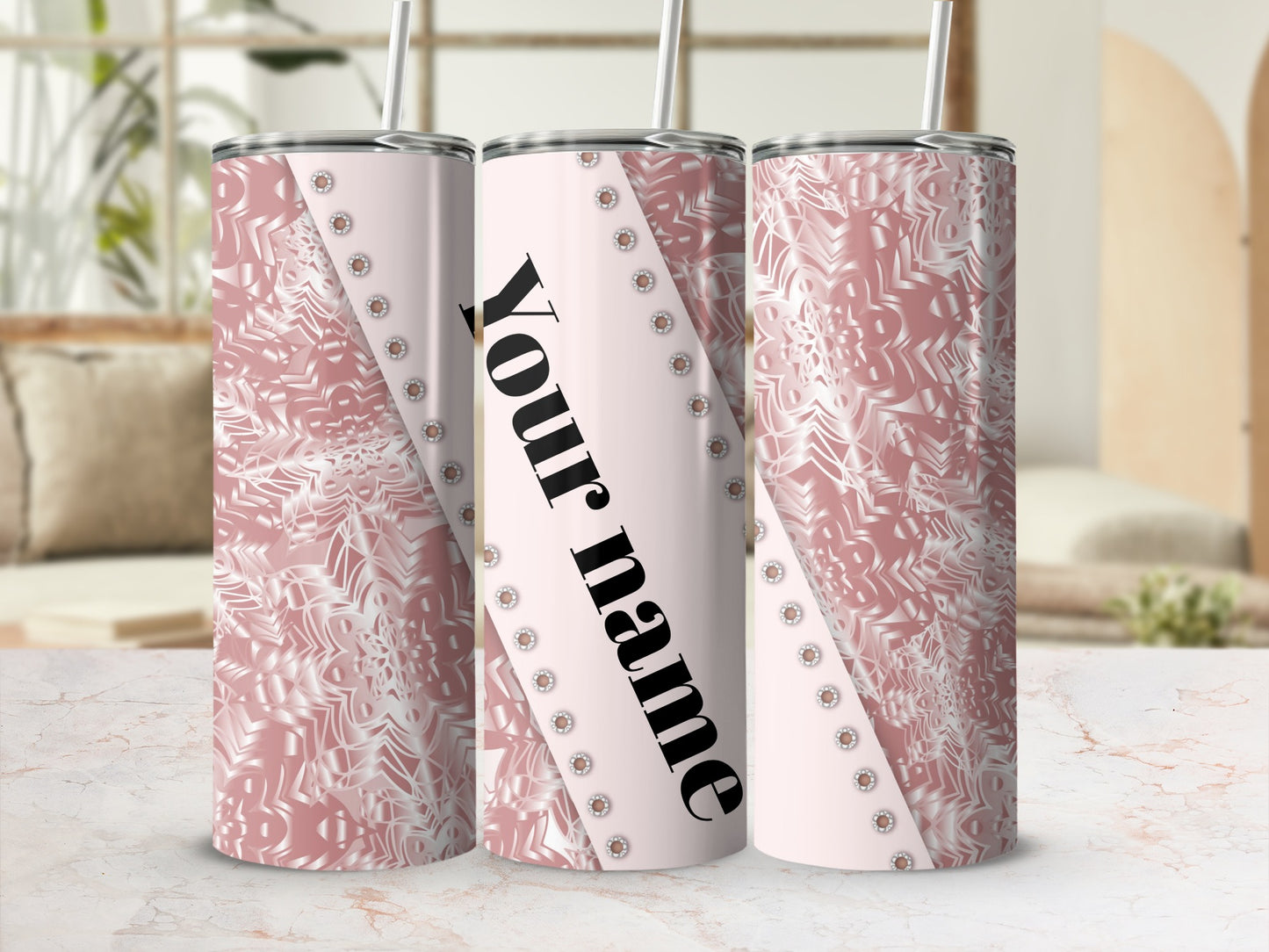 Personalized Pink and White Tumbler with Text Option