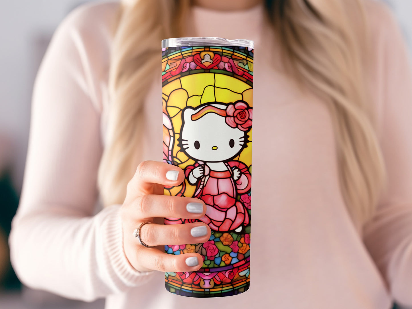 Vibrant Stained Glass Hello Kitty Tumbler Cup Product