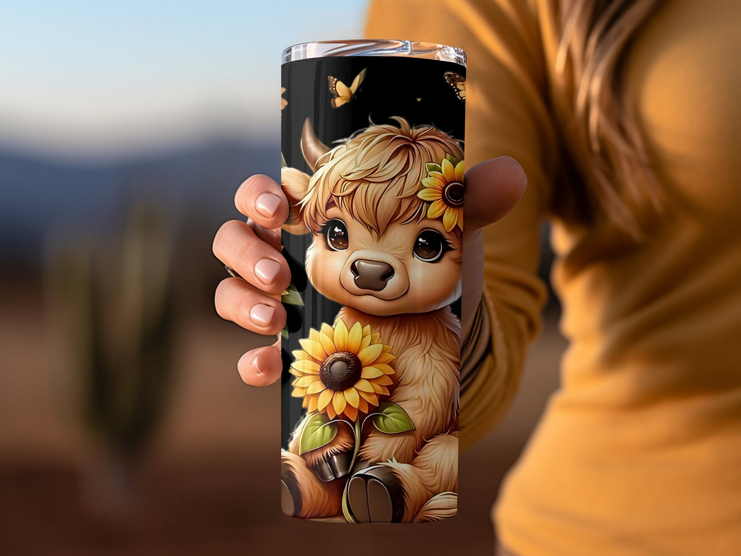 Cute Highland Cow Sunflower Stainless Steel Tumbler