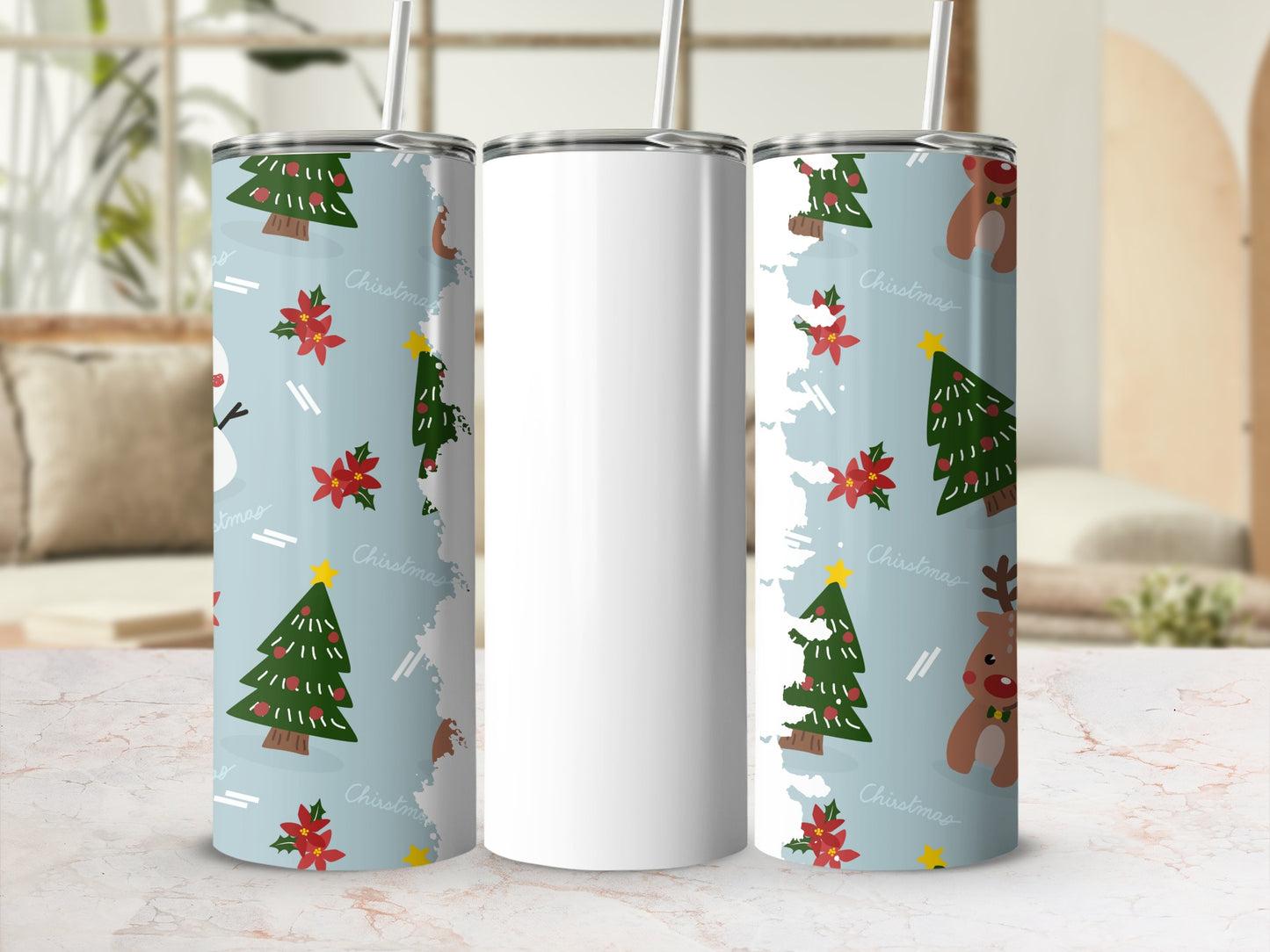 Festive Christmas Tree and Snowman Tumbler Product