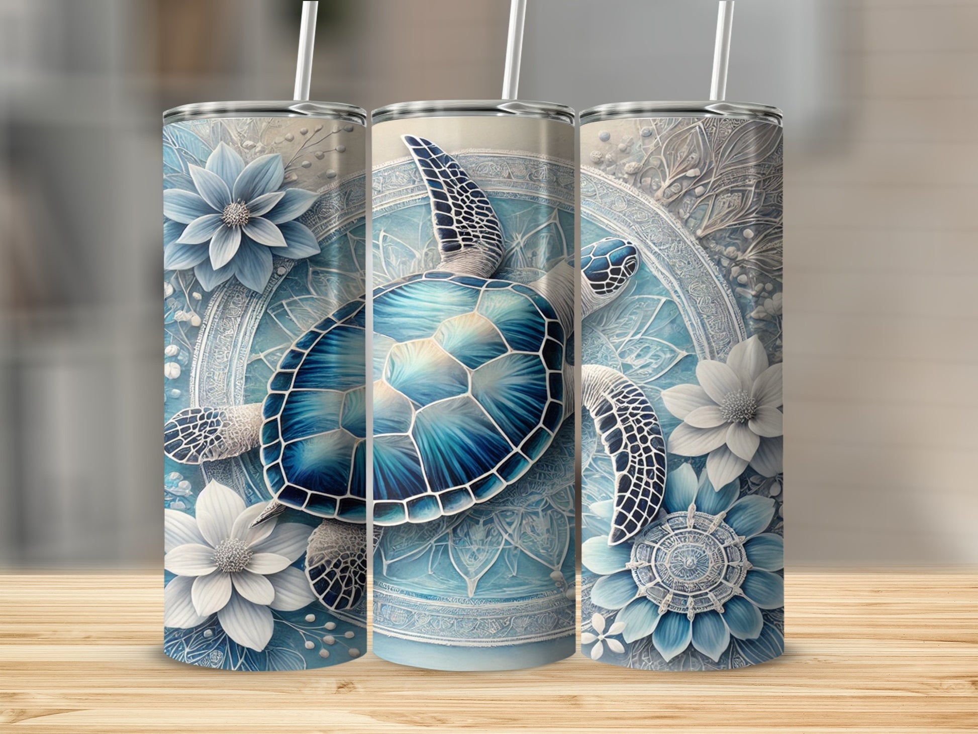 Beautiful Sea Turtle with Floral Design Tumbler