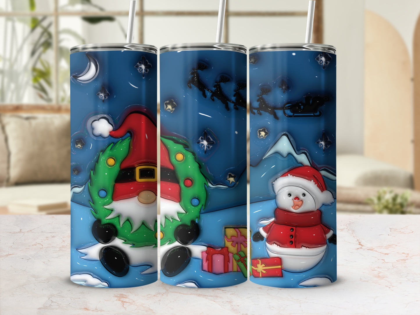 Festive Christmas Gnome and Snowman Tumbler for Holidays
