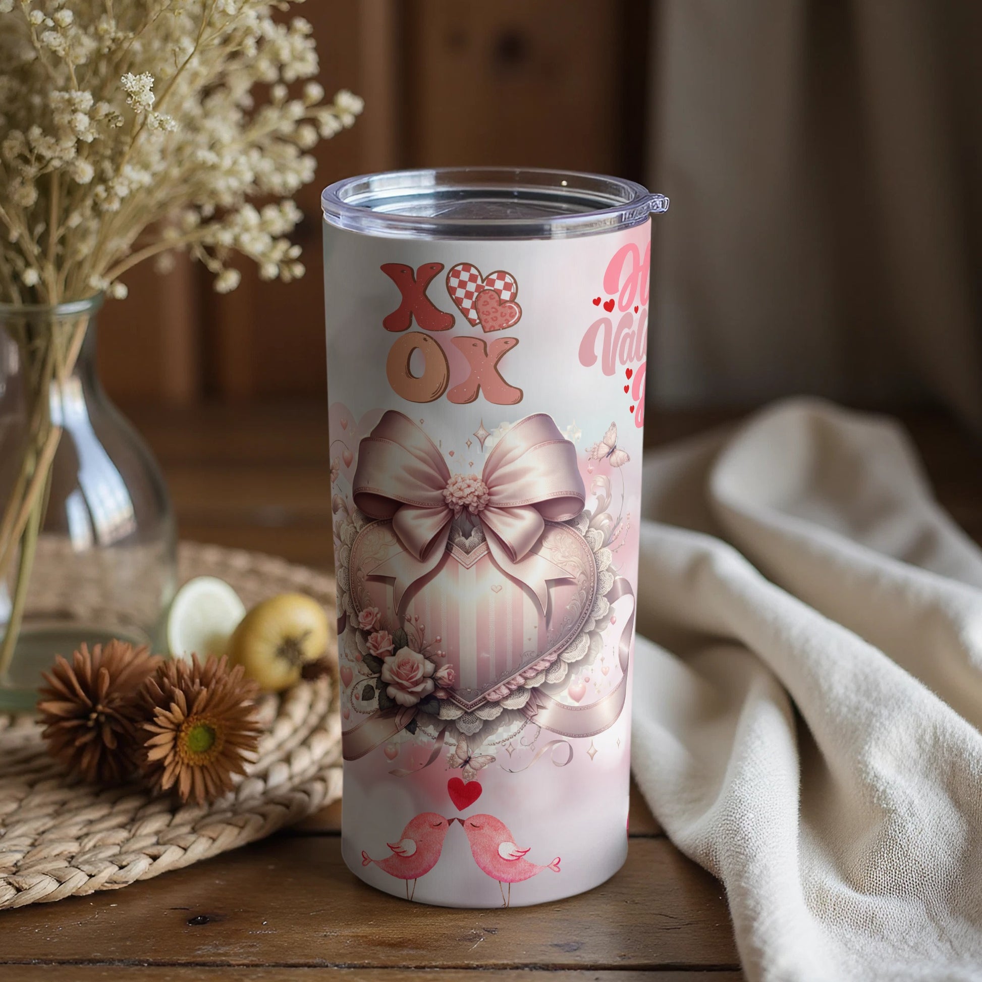 Valentine's Day Love Birds Heart Insulated Tumbler