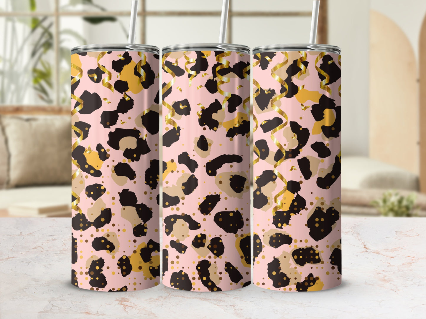 Pink and Gold Leopard Print Tumbler Cup Unique Gift