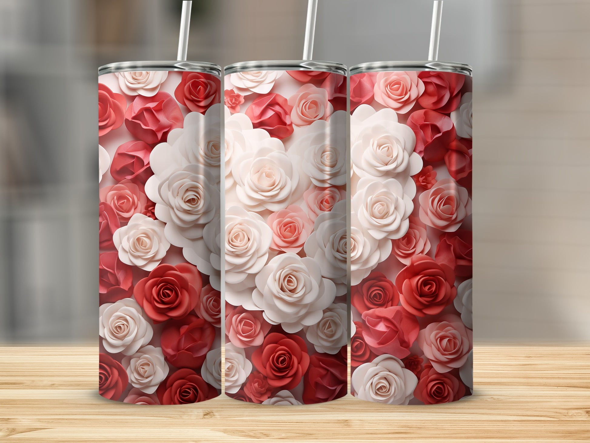 Elegant Floral Rose Patterned Tumbler Drinkware