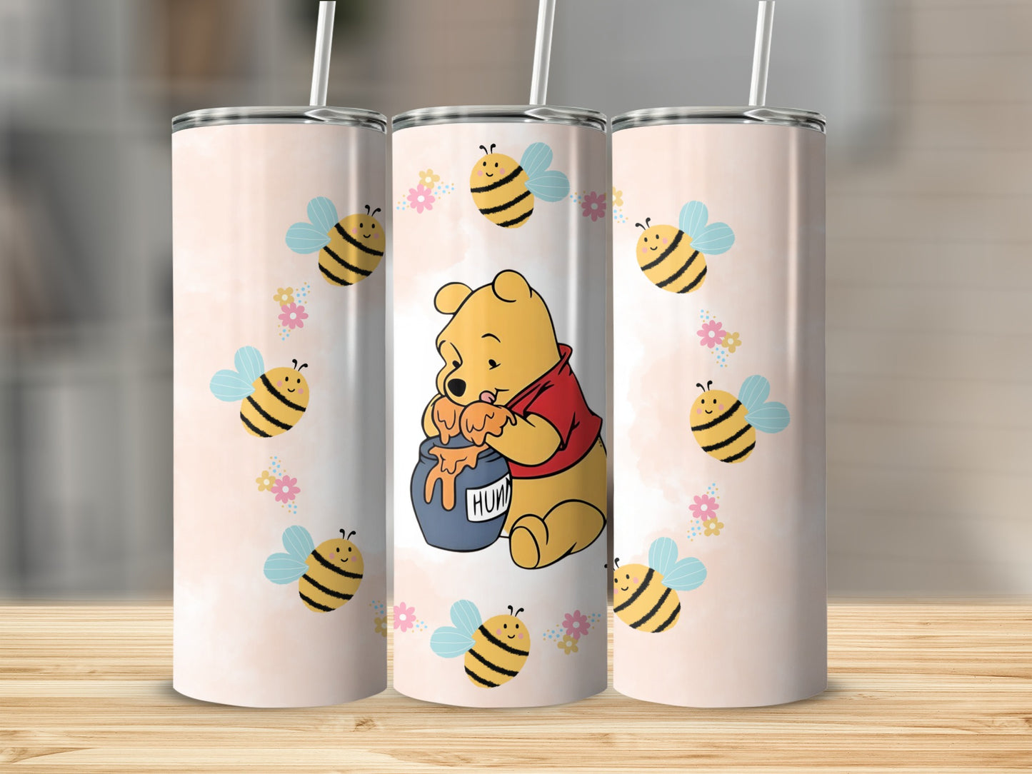 Winnie the Pooh Tumbler with Cute Honey Bees Design