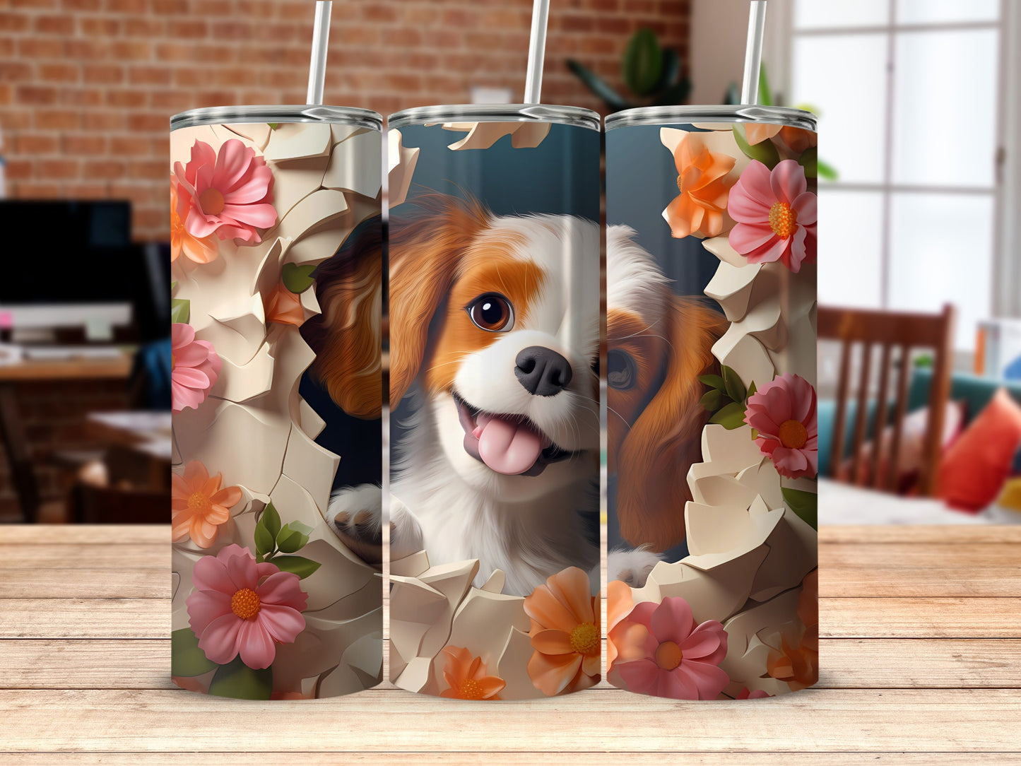 Happy Dog Floral Burst Creative Design Tumbler product type