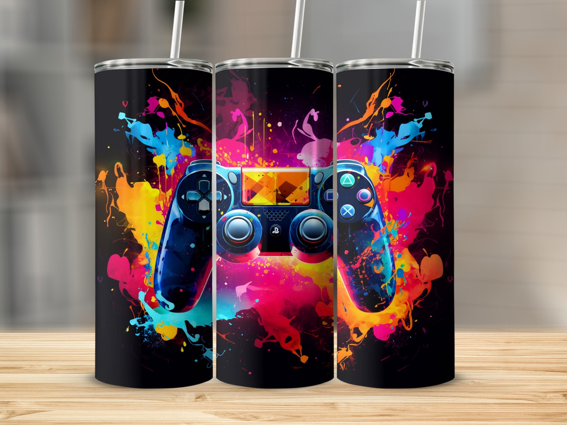 Vibrant Gaming Controller Art Stainless Steel Tumbler