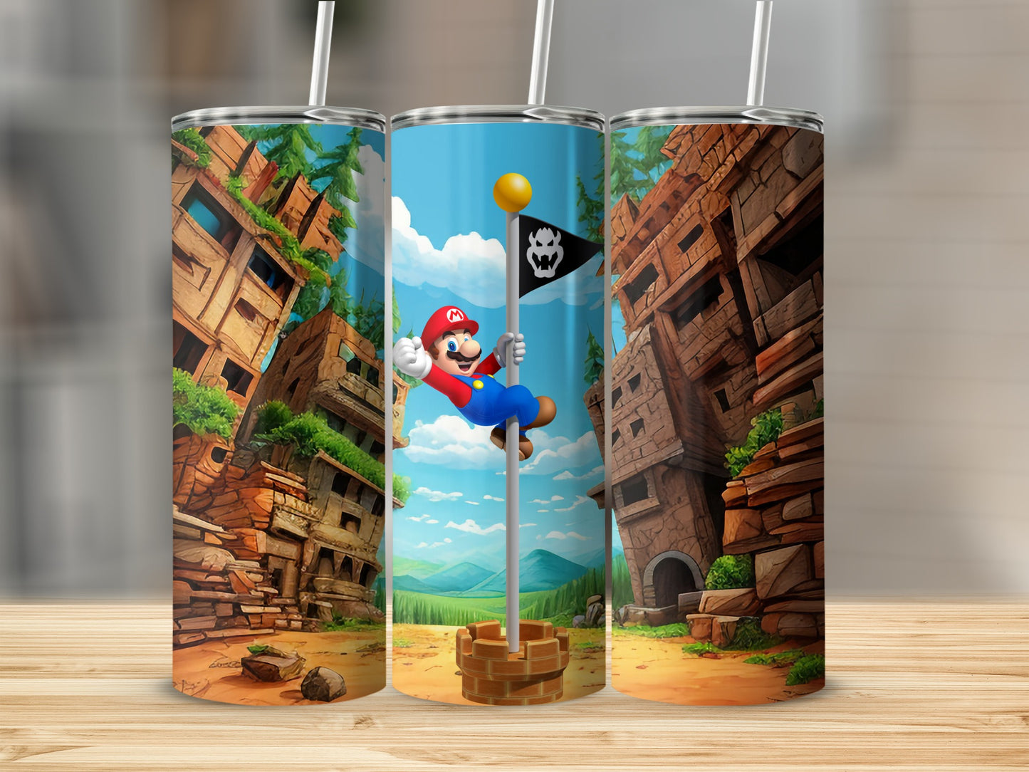 Colorful Super Mario Scene with Flag Tumbler