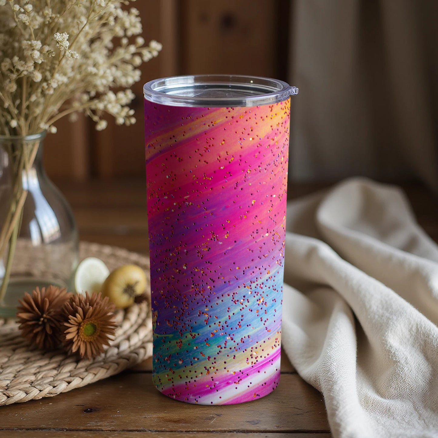 Vibrant Colorful Tumbler with Glittering Design Tumbler