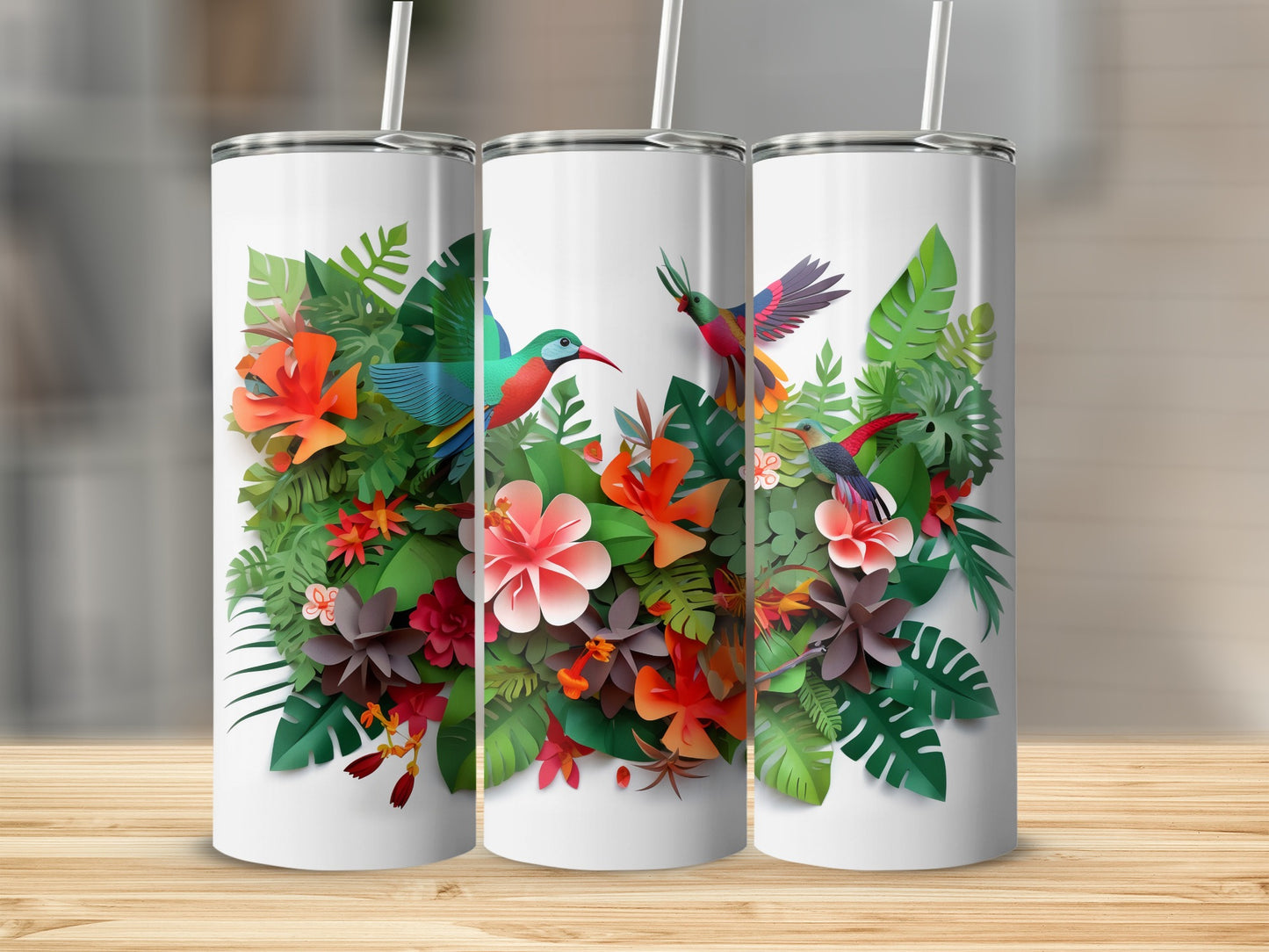 Colorful Hummingbirds and Tropical Flowers Tumbler