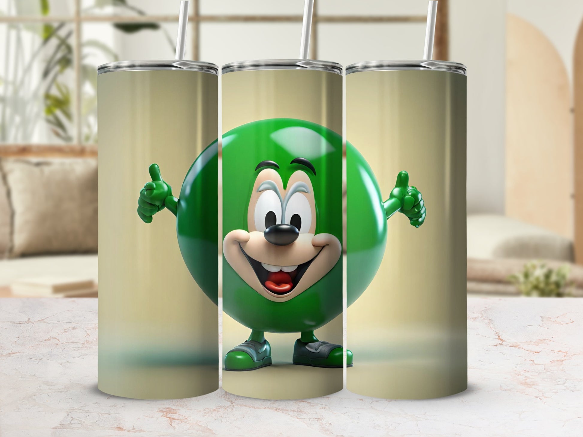 Cute Cartoon Green Character Insulated Tumbler Cup