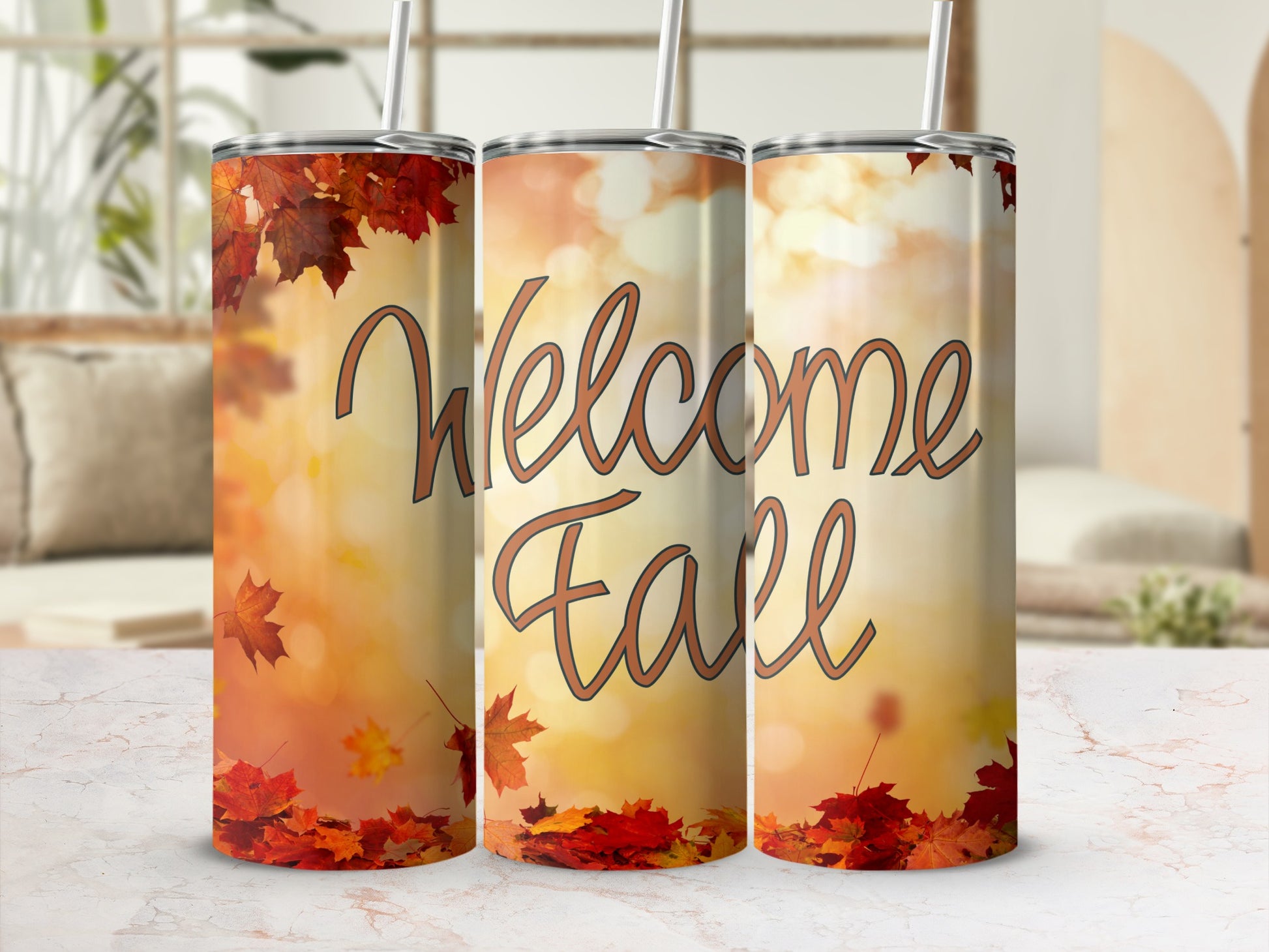 Welcome Fall Autumn Leaves Design Tumbler
