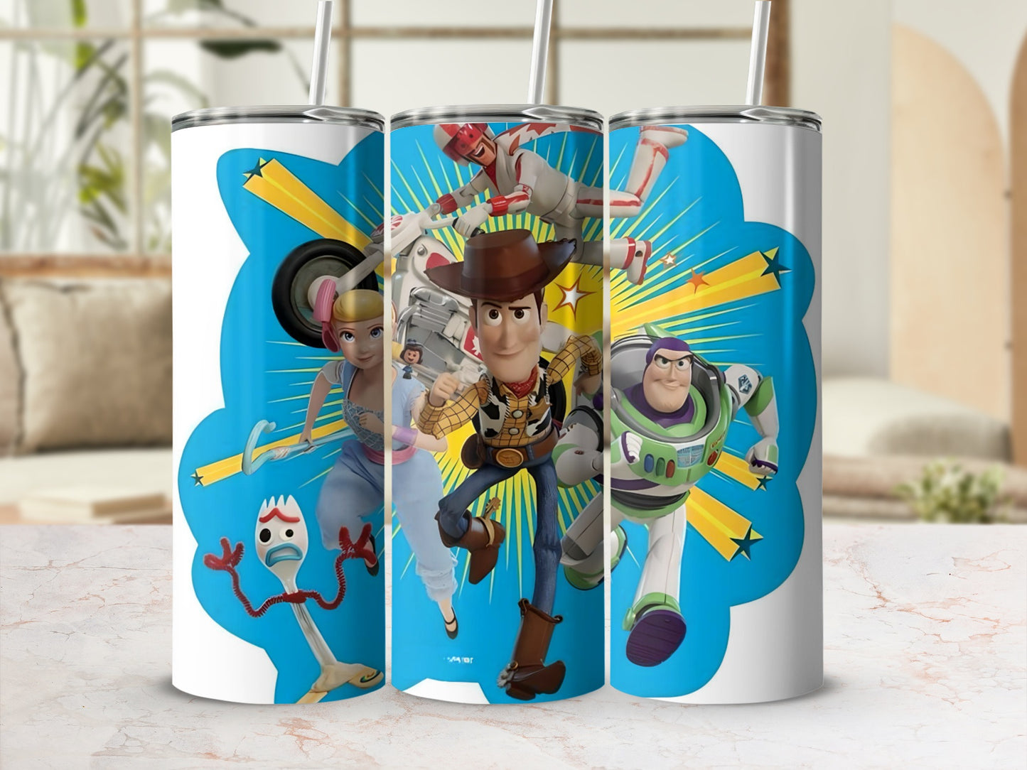 Toy Story Characters on Blue Background Tumbler