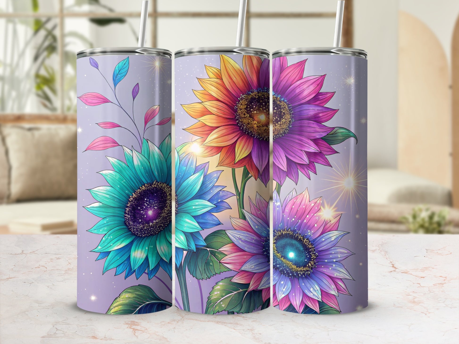 Vibrant Three Sunflower Floral Design Insulated Tumbler